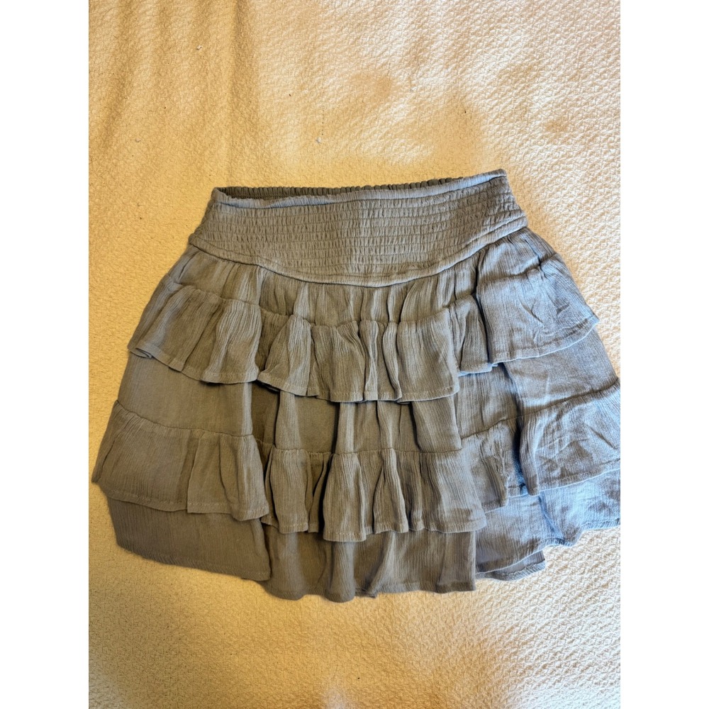 Hollister Ultra High-Rise Skirt Blue Gray Smocked Tiered Ruffle Mini Skirt Small